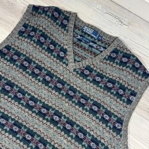Polo Ralph Lauren Vest Jumper Sweater Fair Isle Wool Nordic RARE Vintage XL